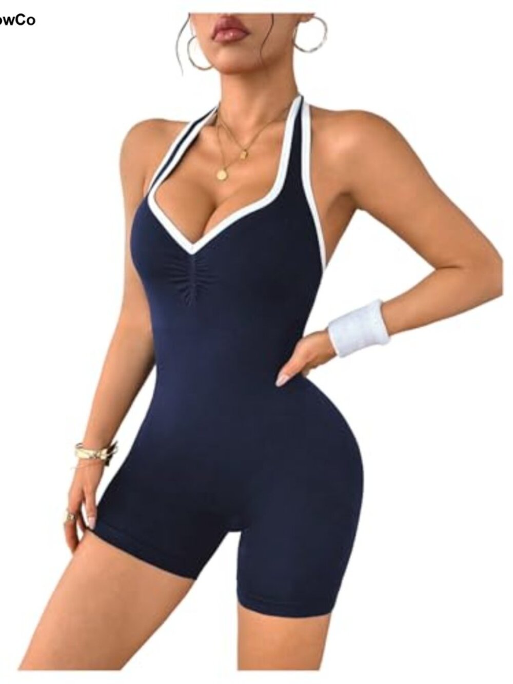 Women's Sleeveless Halter Backless Yoga Romper Athletic Jumpsuit